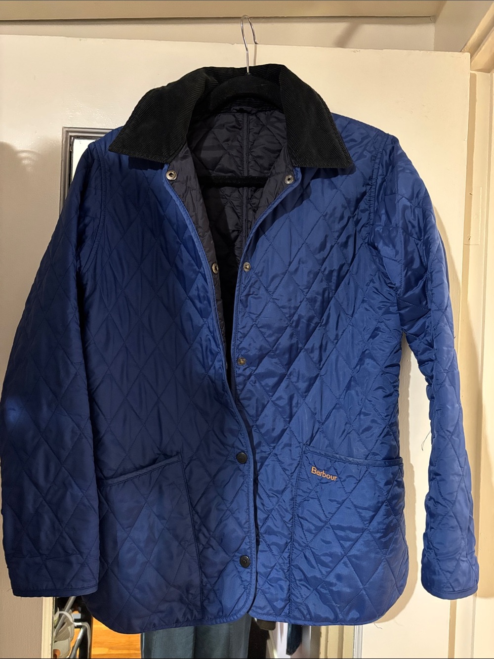 Barbour Royal Blue Quilted Lightweight Jacket with Black Cord Collar